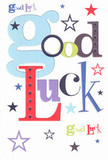 This good luck card feels like a little celebration you could pick up from a friendly stationery corner just off Temple Station, its white background acting like a clean canvas for a joyful jumble of colours and lettering. The words "Good Luck" stretch across the centre in oversized, playful fonts: a generous baby-blue "g" curves confidently at the start, followed by letters in deep red, moss green, inky black, and rich purple, each one slightly different in thickness and style as if chosen by a designer with a painter's eye. Around the words, stars scatter in every direction, some tiny pinpricks of indigo and midnight navy, others larger bursts in sky-blue, lilac, and soft lavender, like confetti drifting across the page. The whole card has the energy of someone being cheered on before an exam at one of the nearby colleges or heading into a first day at a City job just over the river. You can almost feel the smooth, crisp cardstock beneath your fingertips, sturdy yet refined, with a matte finish that makes the colours look velvety rather than glossy. The composition is open and airy, with generous white space so each star and letter can breathe, creating a modern, unfussy feel. It's the sort of design we often recommend at Florist Temple when someone orders a bouquet and wants an extra boost of encouragement-a simple, bright, good luck card that looks ready to slip beside fresh flowers before being delivered to a doorstep anywhere across Temple and the surrounding streets, carrying quiet excitement, reassurance, and the sense that the future is wide open.